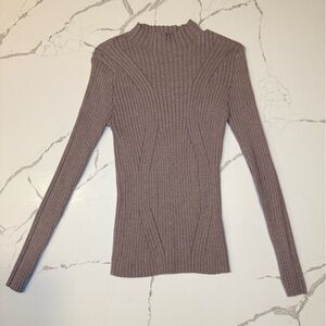Taupe Ribbed Mock Neck Sweater Shirt